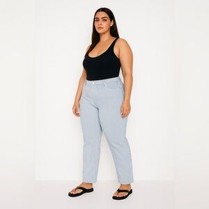 Blue & White Pinstripe Straight Leg Jeans – Preppy Coastal Pants -Sz 16-